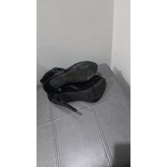 Shoedazzle High Heel Boots Womens 8.5 Black Velvet Side Zipper Sexy Liner Peel - Picture 6 of 8